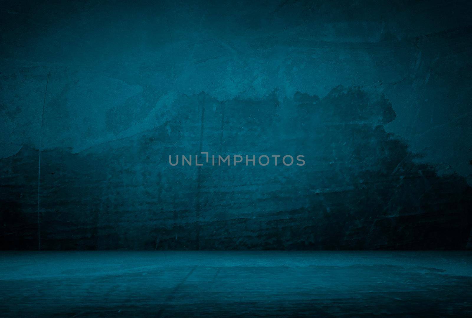 Vintage grunge blue concrete texture studio wall background with vignette. by Benzoix