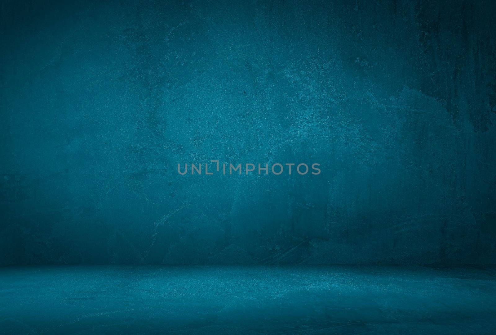 Vintage grunge blue concrete texture studio wall background with vignette. by Benzoix