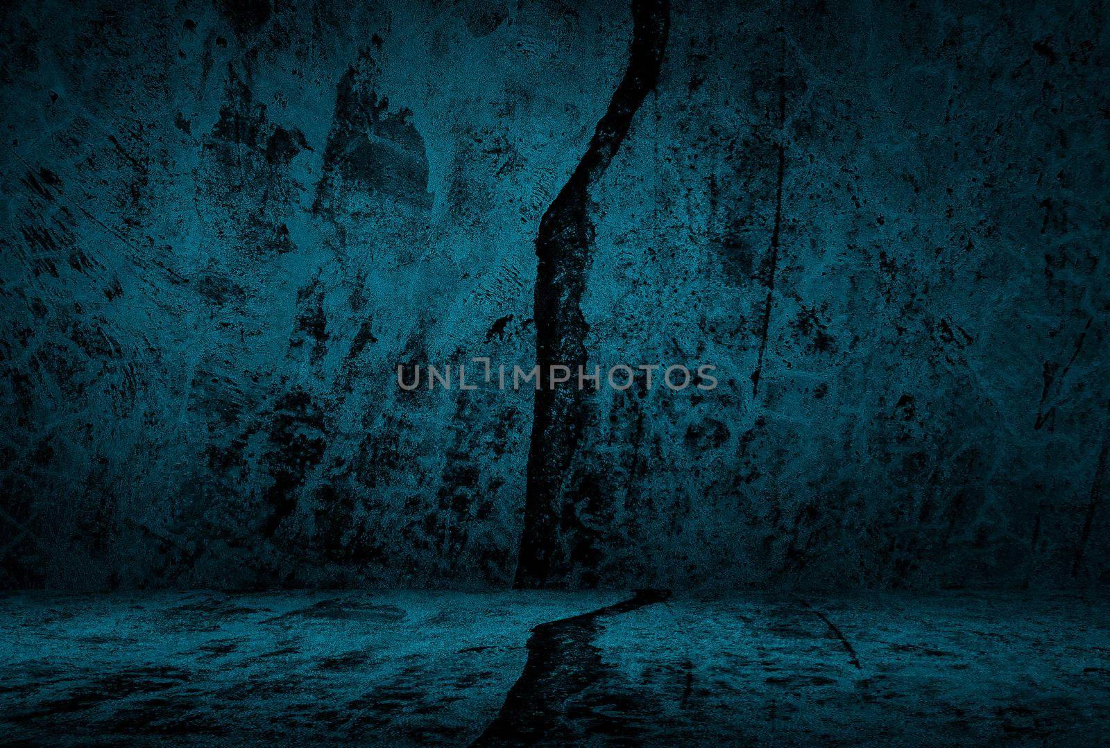 Vintage grunge blue concrete texture studio wall background with vignette. by Benzoix