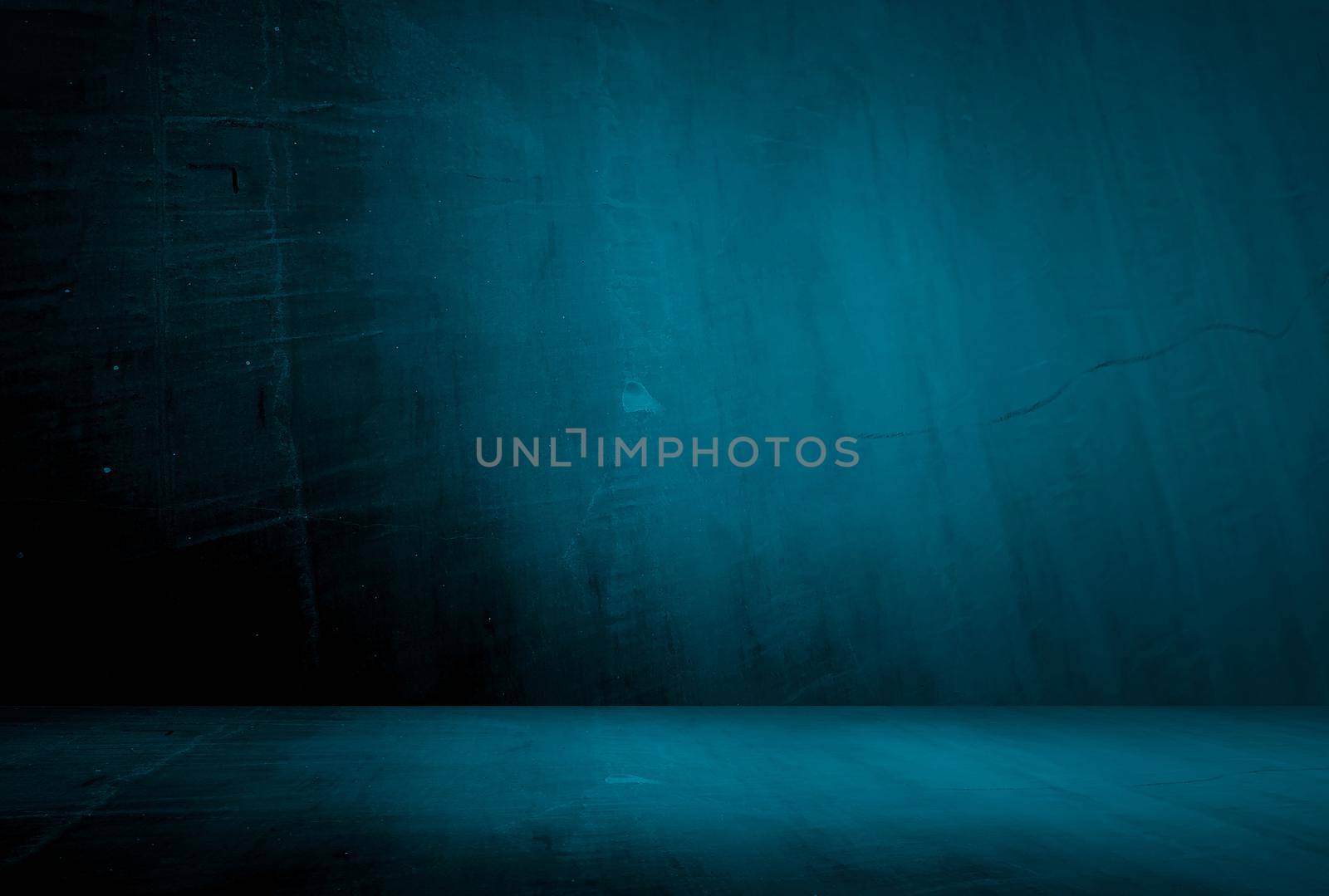 Vintage grunge blue concrete texture studio wall background with vignette. by Benzoix