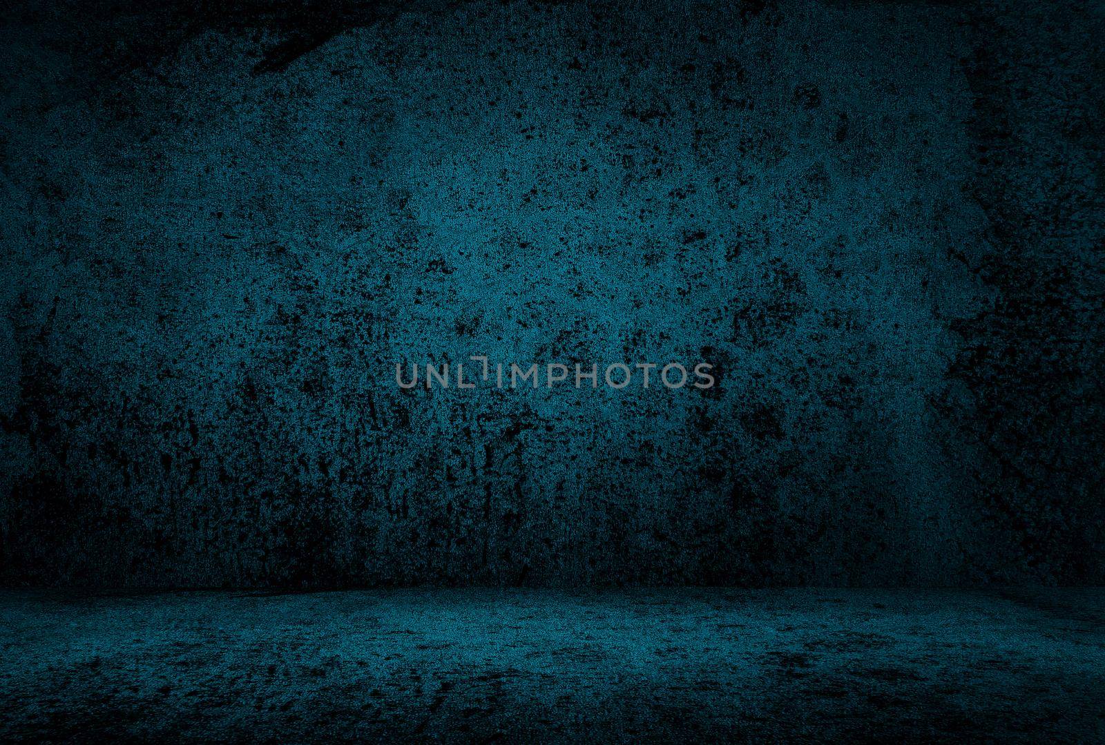 Vintage grunge blue concrete texture studio wall background with vignette. by Benzoix