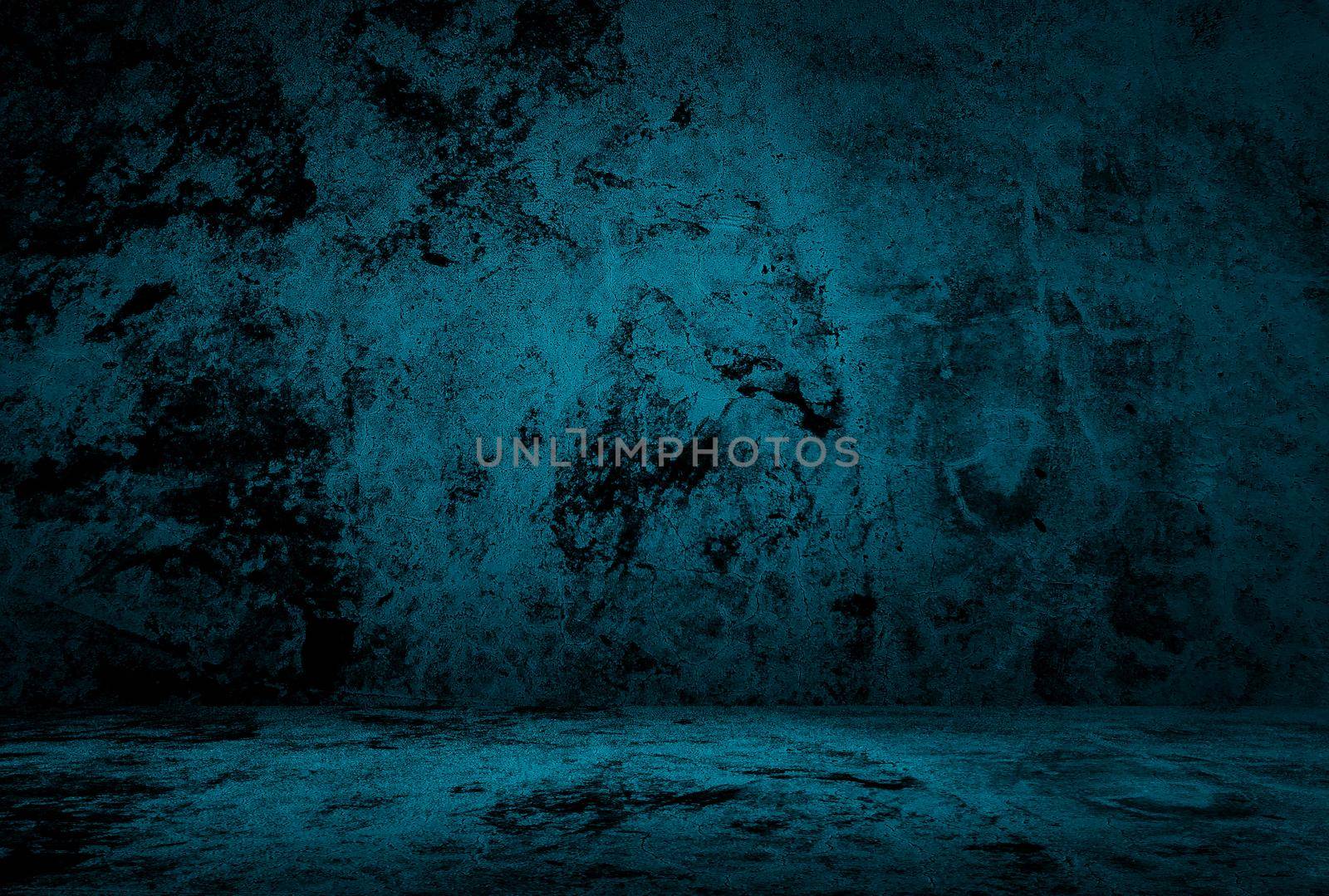 Vintage grunge blue concrete texture studio wall background with vignette. by Benzoix