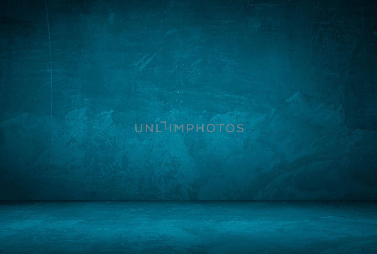 Vintage grunge blue concrete texture studio wall background with vignette