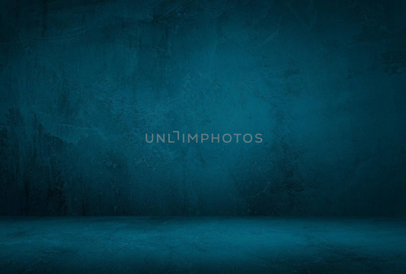 Vintage grunge blue concrete texture studio wall background with vignette. by Benzoix