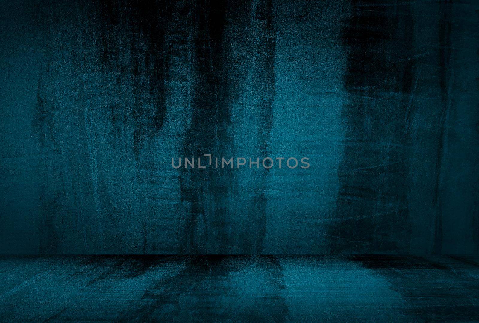 Vintage grunge blue concrete texture studio wall background with vignette. by Benzoix