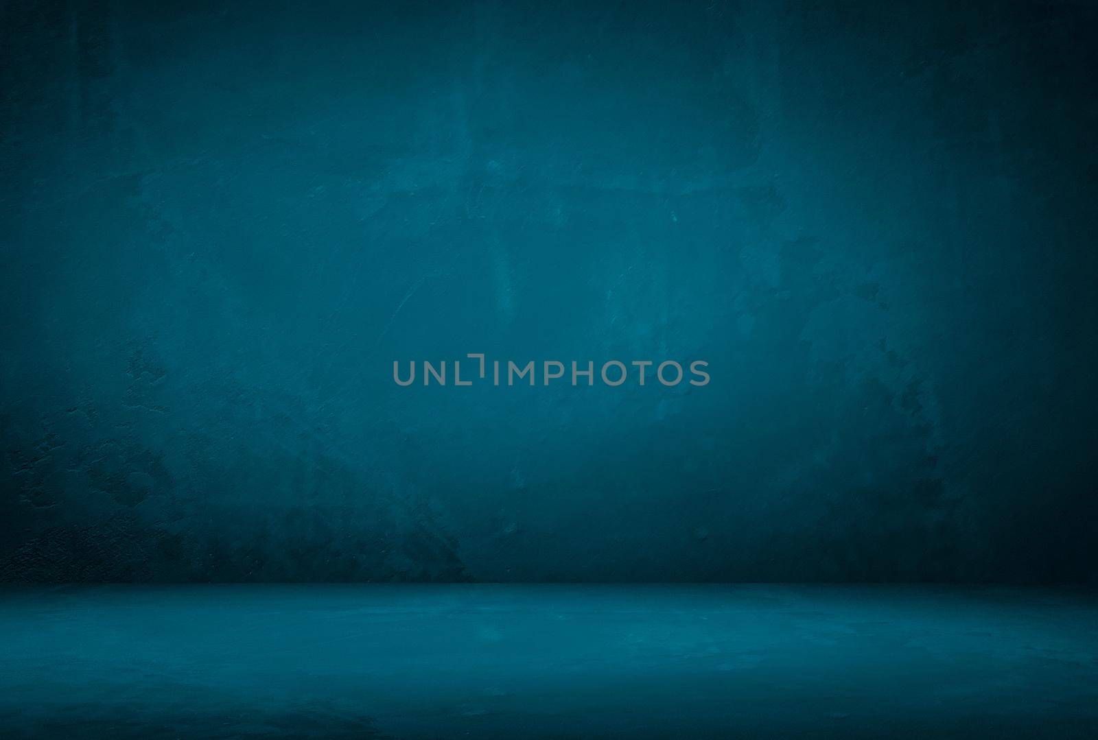 Vintage grunge blue concrete texture studio wall background with vignette. by Benzoix