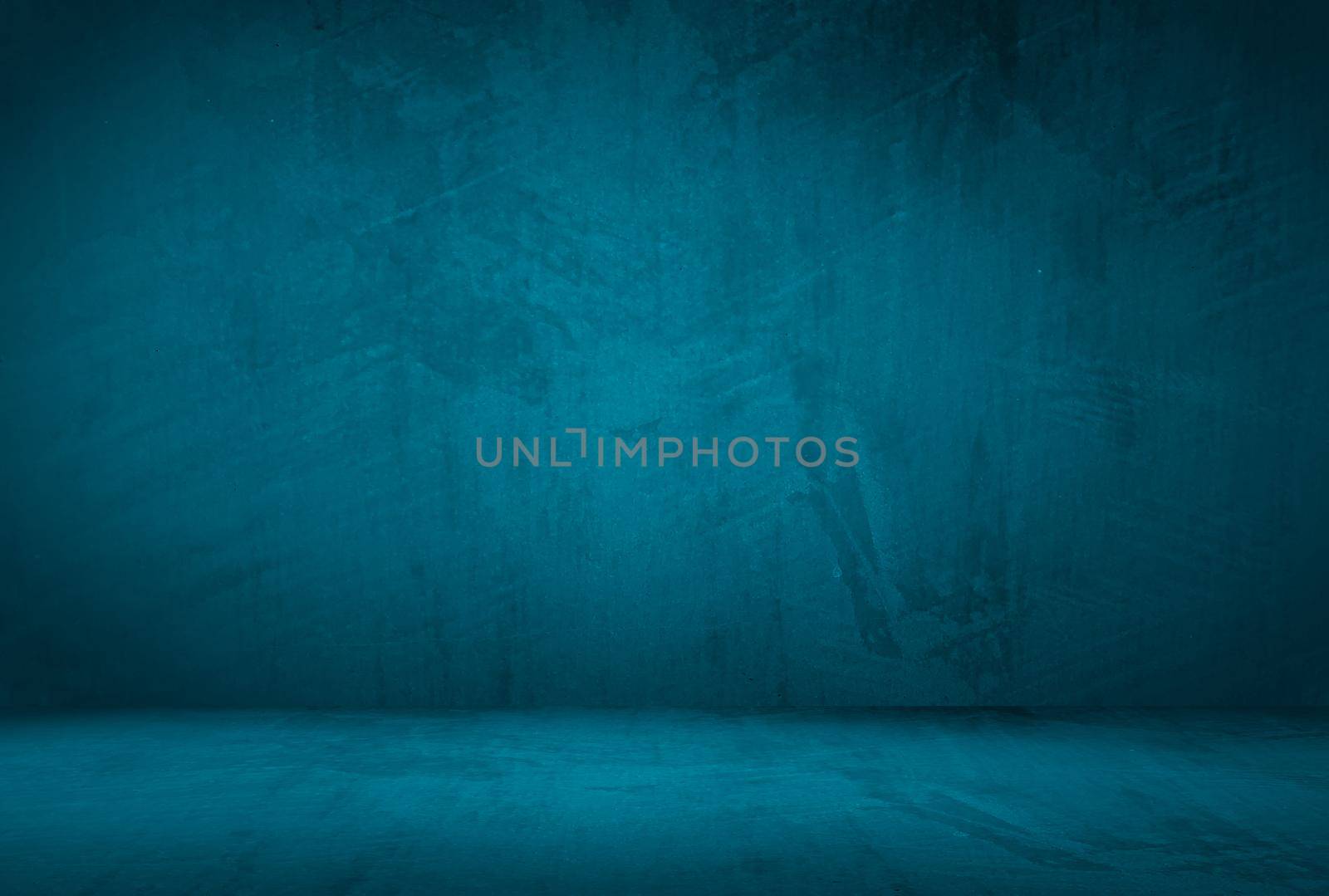 Vintage grunge blue concrete texture studio wall background with vignette