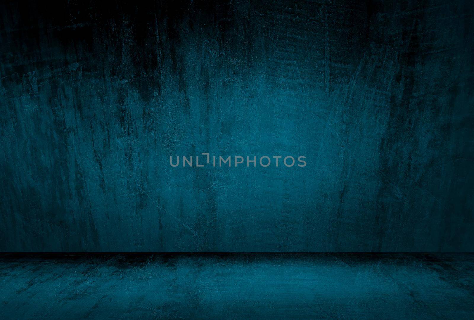 Vintage grunge blue concrete texture studio wall background with vignette. by Benzoix