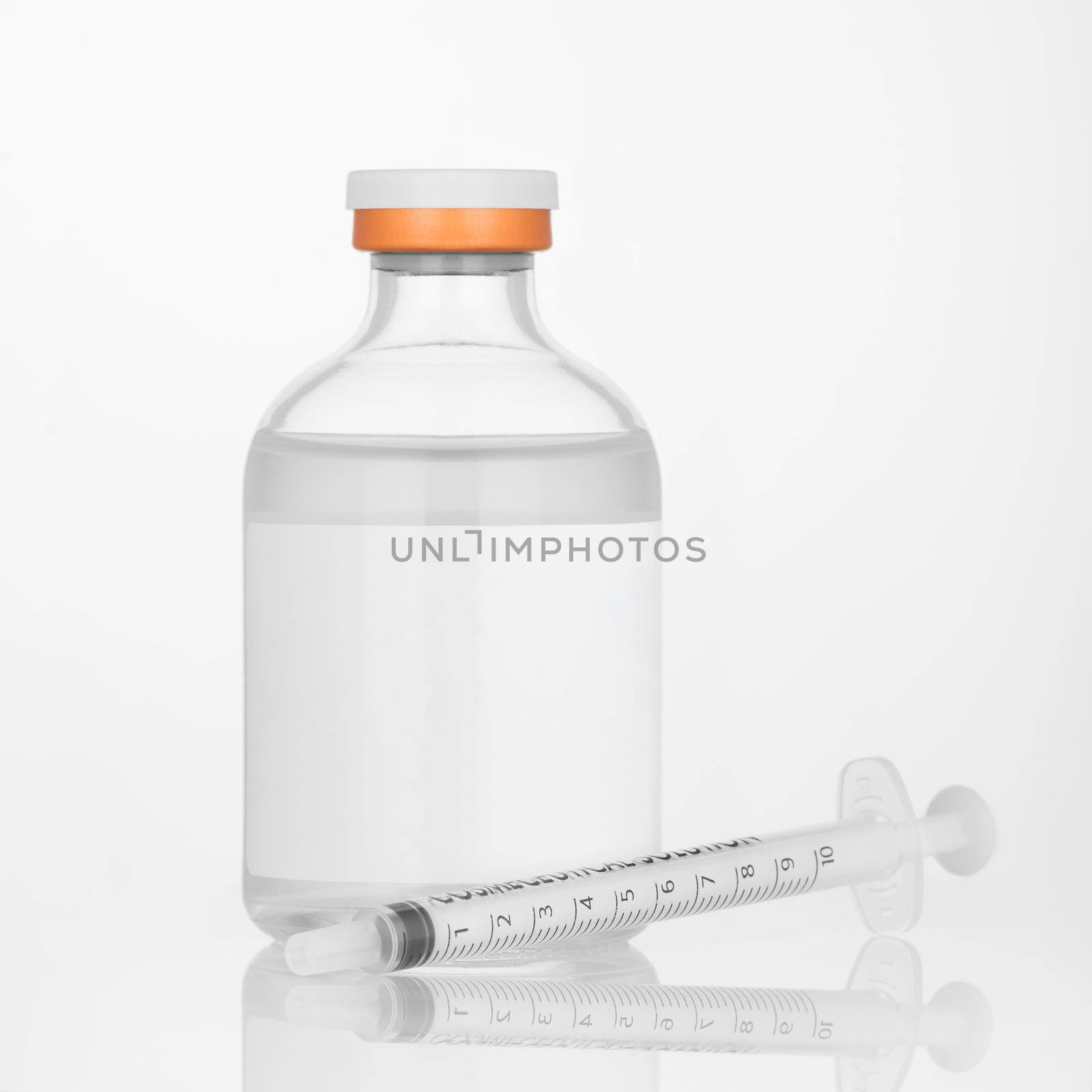 Vaccine concept. Medical injection vial with syringe