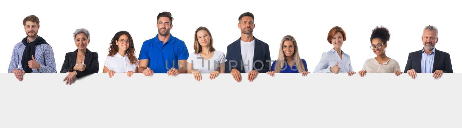 Business people holding banner by ALotOfPeople