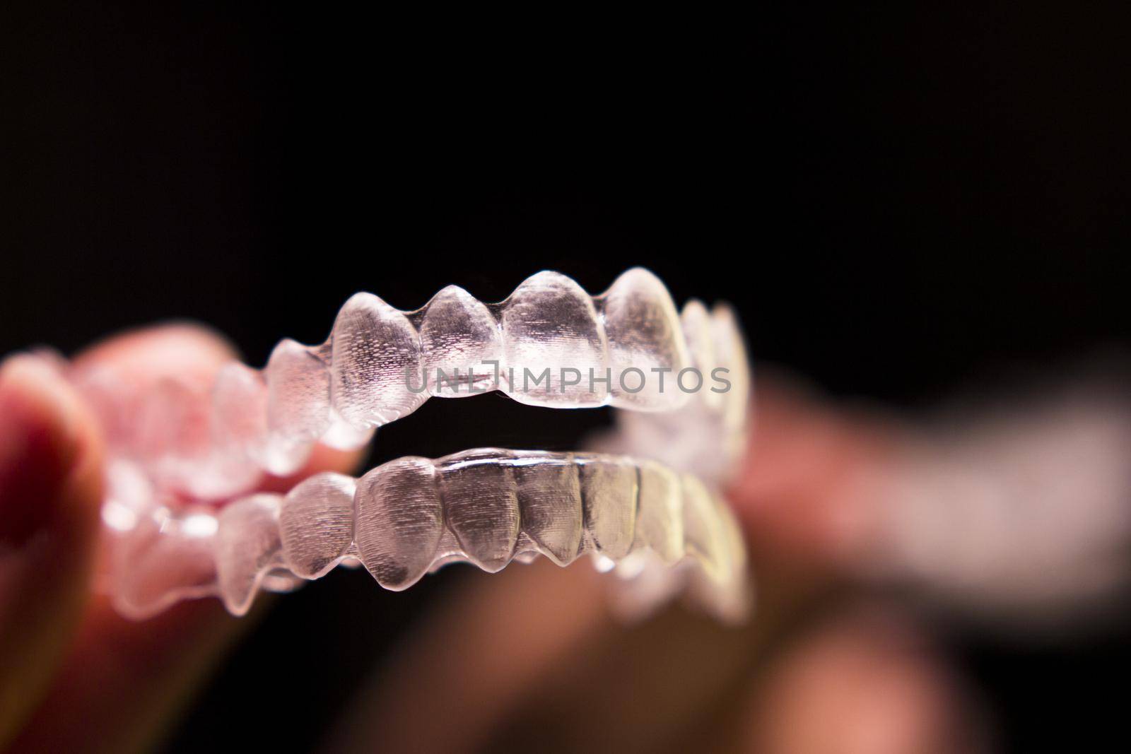 Transparent ferule retainer teeth alignment. Copy space