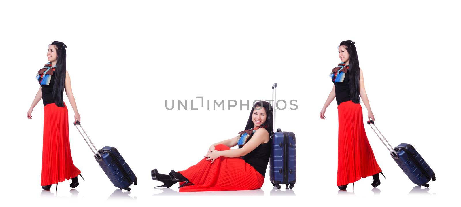 Woman with suitacases preparing for summer vacation by Elnur