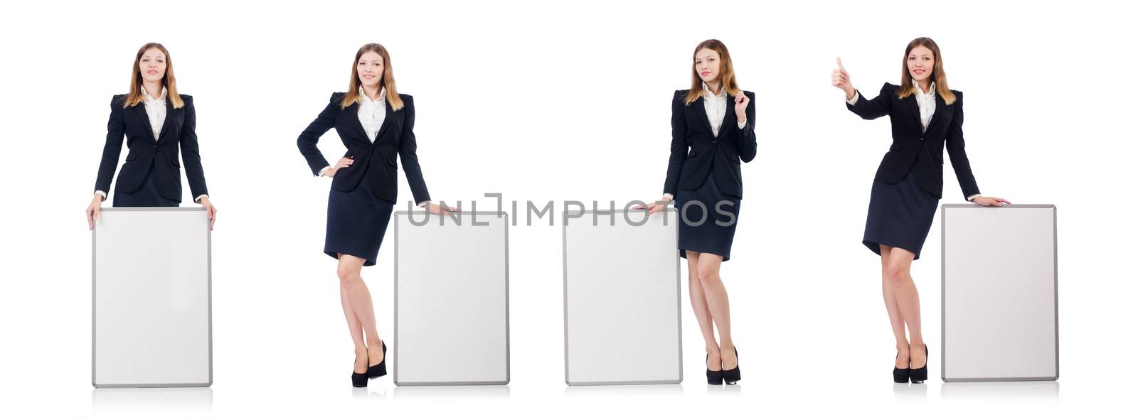 Woman businesswoman with blank board on white by Elnur