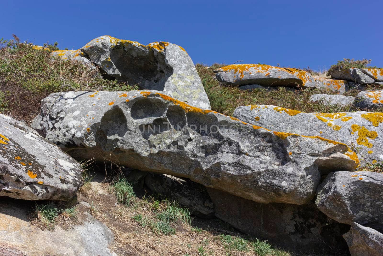 Curious and strange stones on an island in the Atlantic Ocean, in Spain