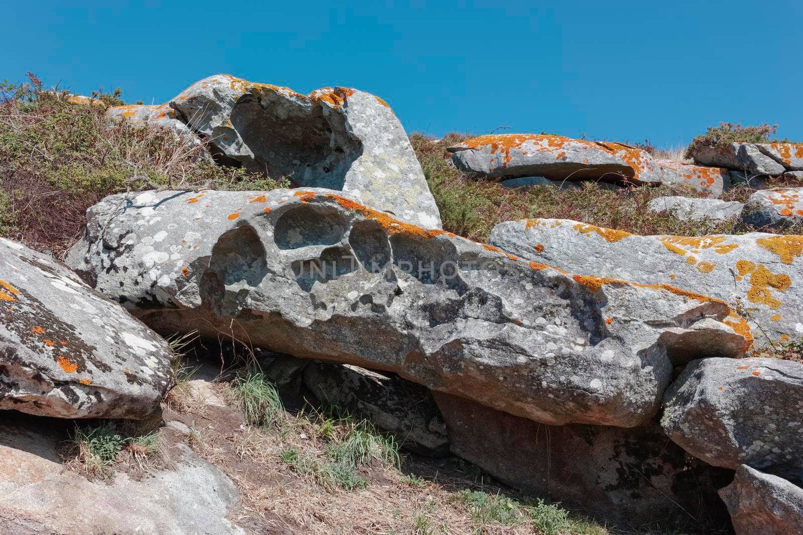 Curious and strange stones on an island in the Atlantic Ocean, in Spain