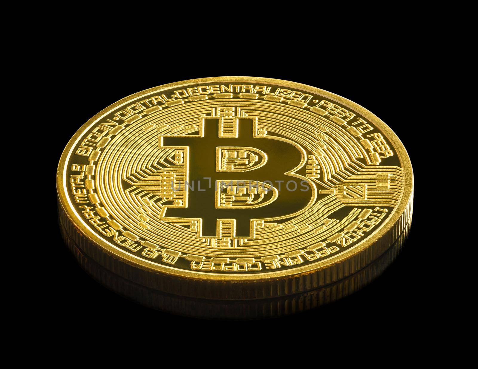 Bitcoin cryptocurrency digital bit coin BTC currency concept ,Golden coins with bitcoin symbol on a black background