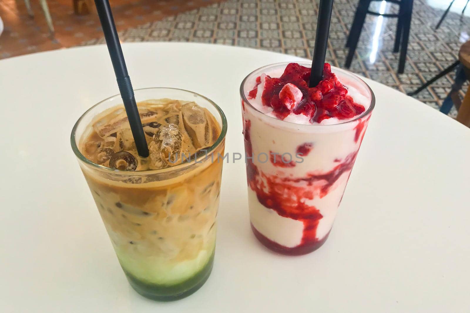 Green Tea and Strawberry Smoothie Dessert in the store