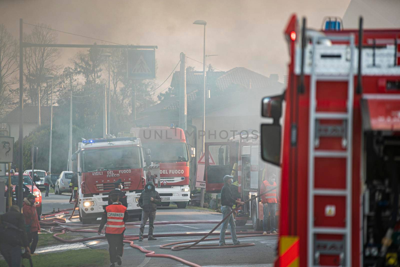 VILLANOVA DEL GHEBBO, ITALY 23 MARCH 2021: Italian Firefighters emergency