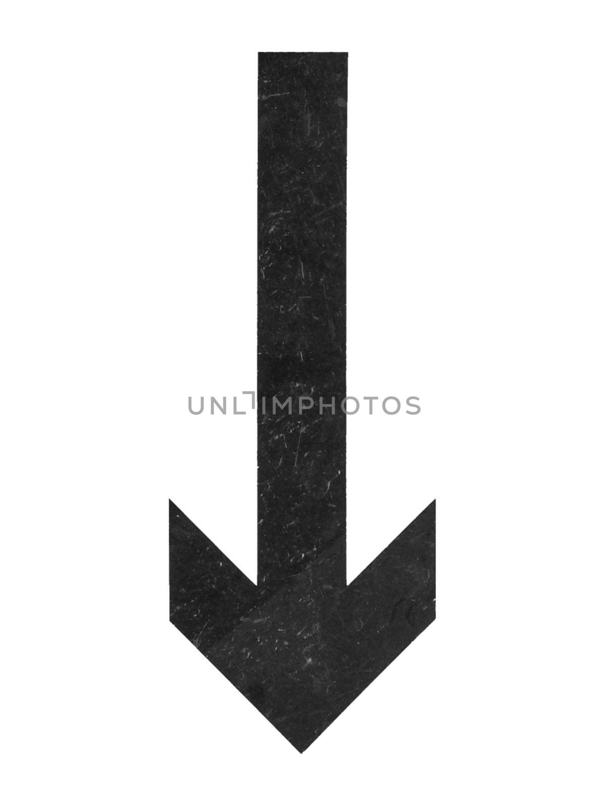 down direction arrow painted in black over white background