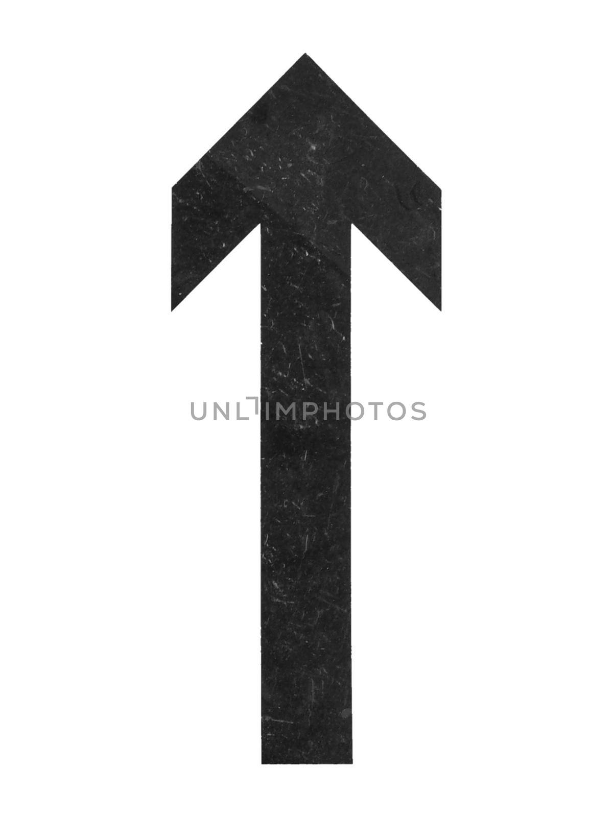 up direction arrow painted in black over white background