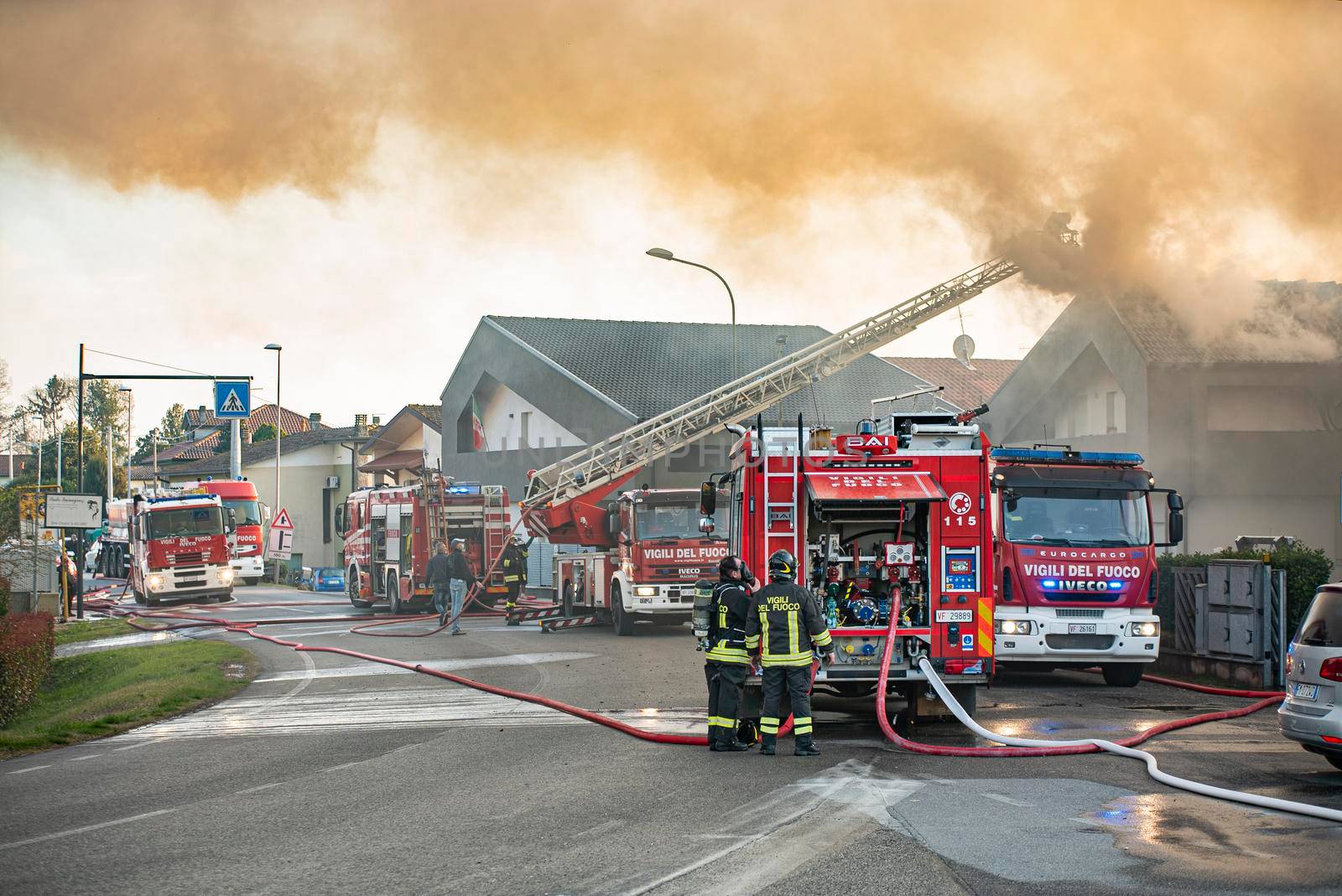 VILLANOVA DEL GHEBBO, ITALY 23 MARCH 2021: Firefighter emergency detail