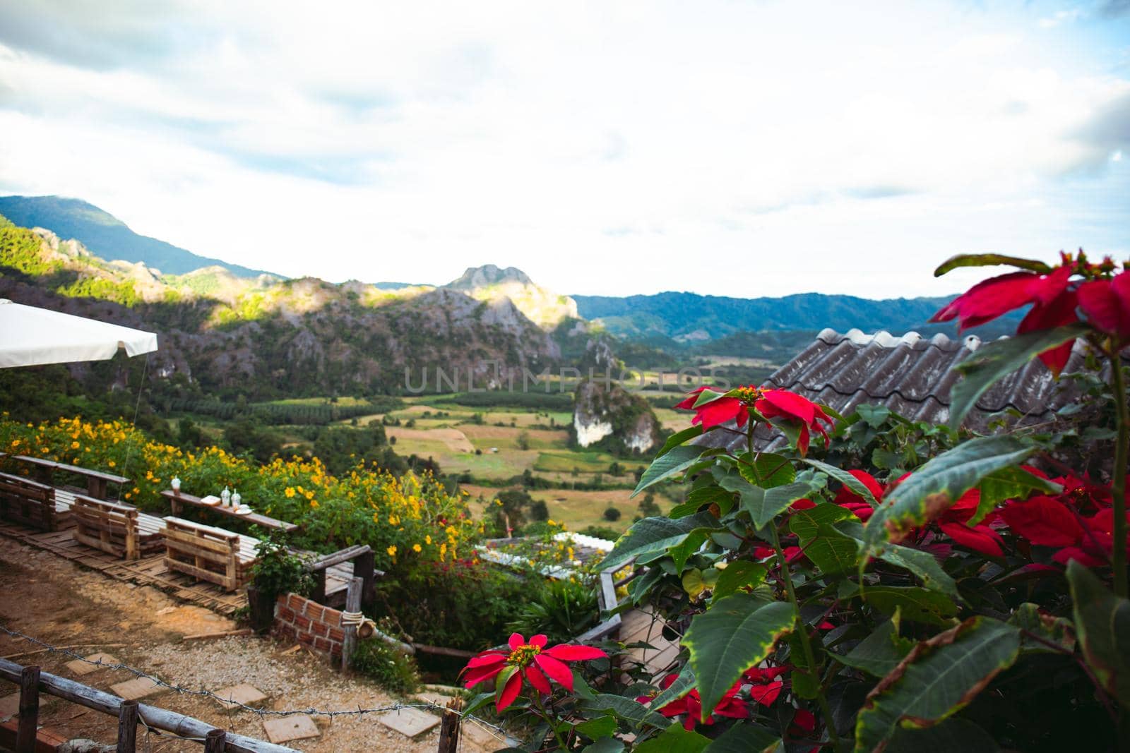 Landscape. Beautiful sunrise at Phu Lang Ka, Phayao in Thailand