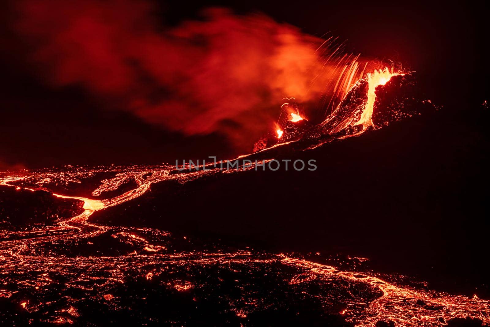 Fagradalsfjall volcanic eruption at night, Iceland by LuigiMorbidelli