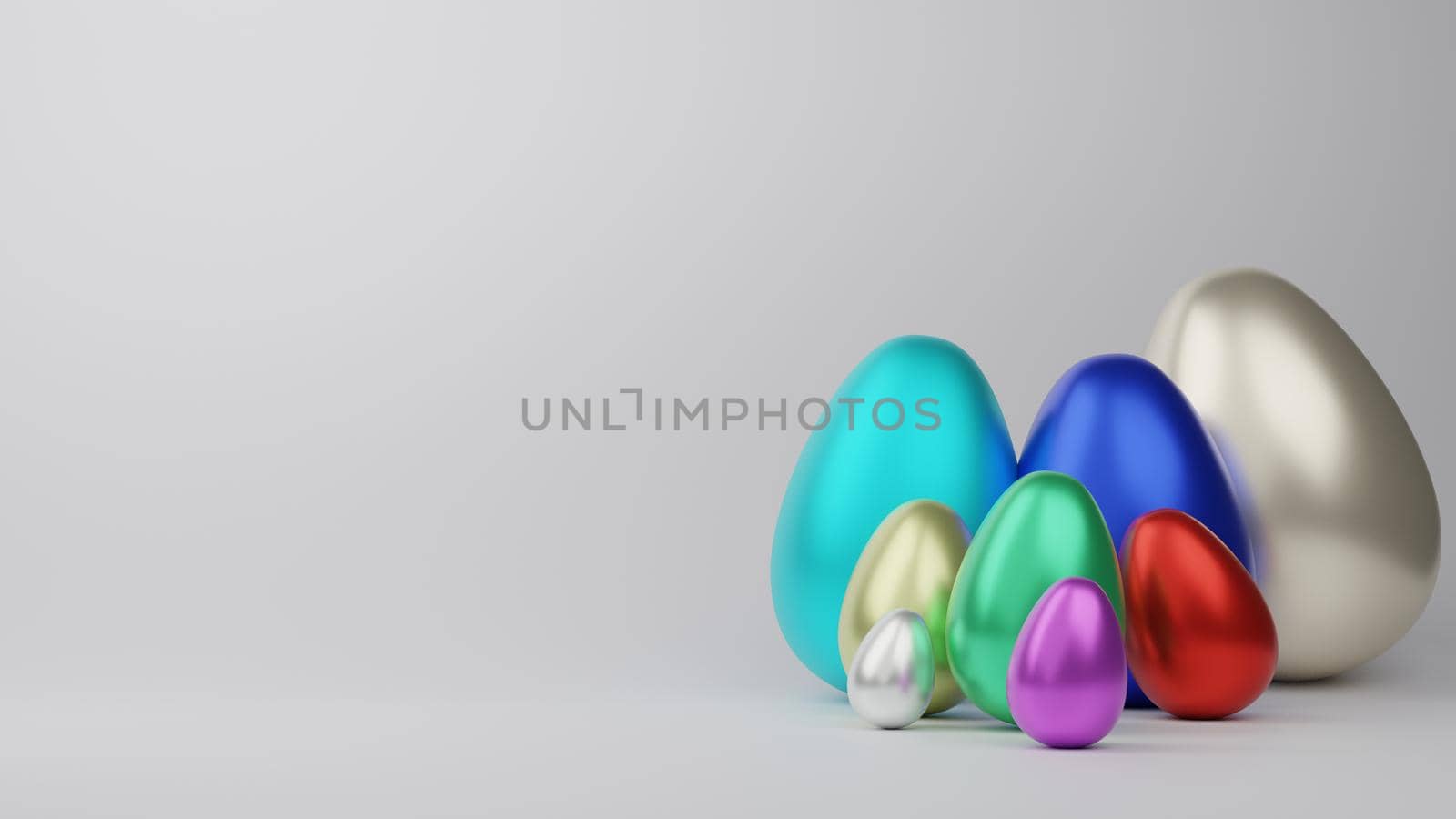 Abstract elegant colorful Easter eggs isolated on white during the festive season of Easter 3d rendering.