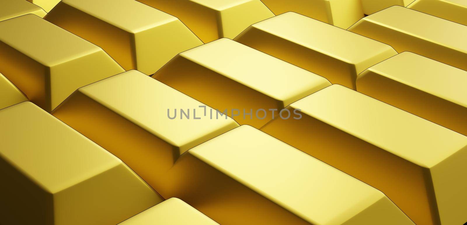 Simulated gold bar on black background, 3d rendering. by noppha80