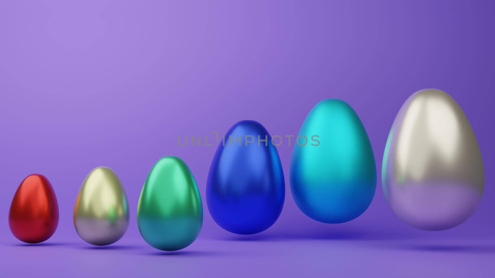 Abstract elegant colorful Easter eggs isolated on white during the festive season of Easter 3d rendering.