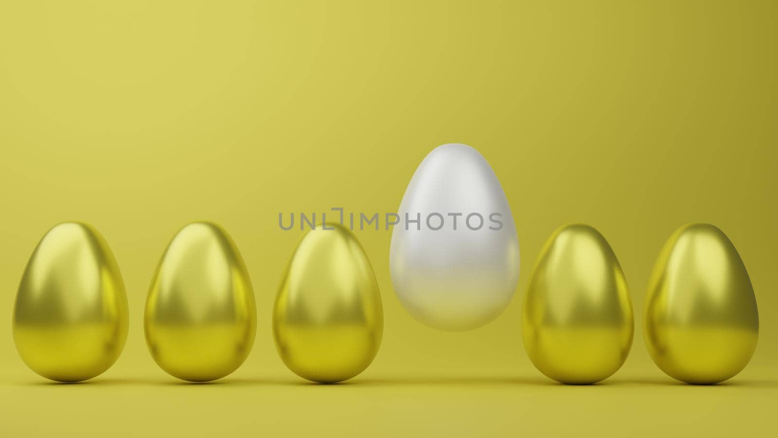 Abstract luxury golden easter eggs isolated on yellow background during easter festival 3d rendering.