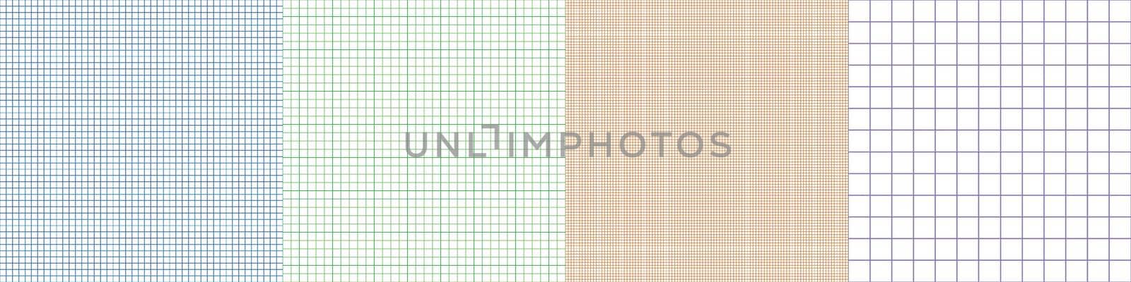 Grid paper set. Abstract squared background with color graph. Geometric pattern for school, wallpaper, textures, notebook. Lined blank A4 isolated on transparent background. Millimeter graph grid.