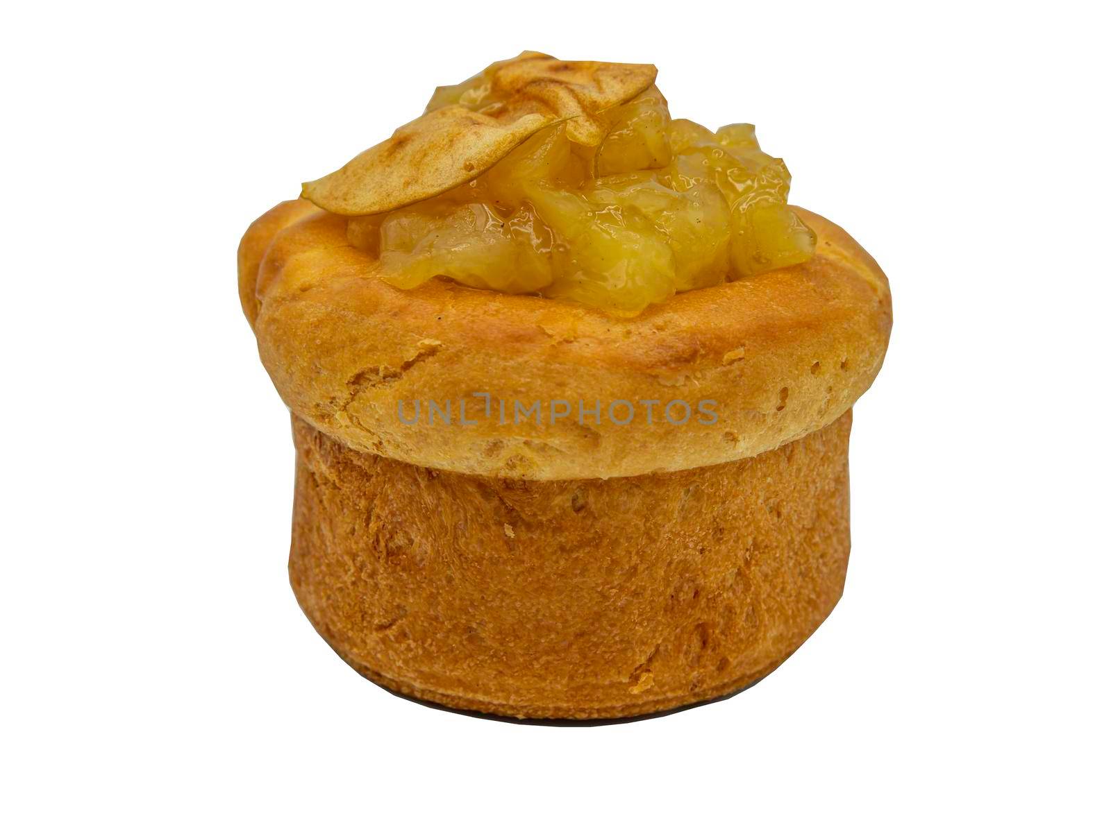 Traditional French sweet dessert : Apple Brioche isolated on white background with Clipping path.