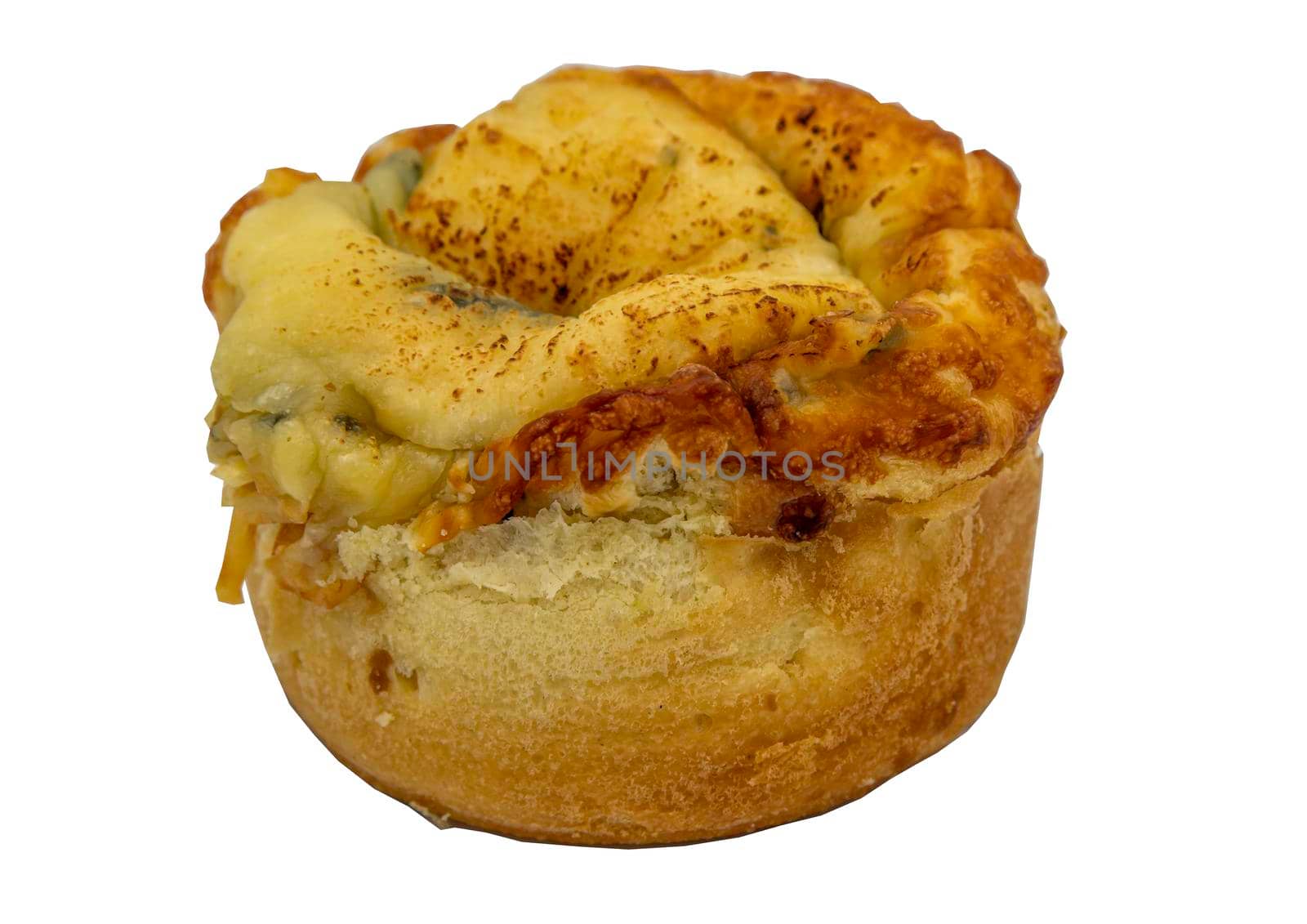 Traditional French sweet dessert : Spinach Brioche isolated on white background with Clipping path.
