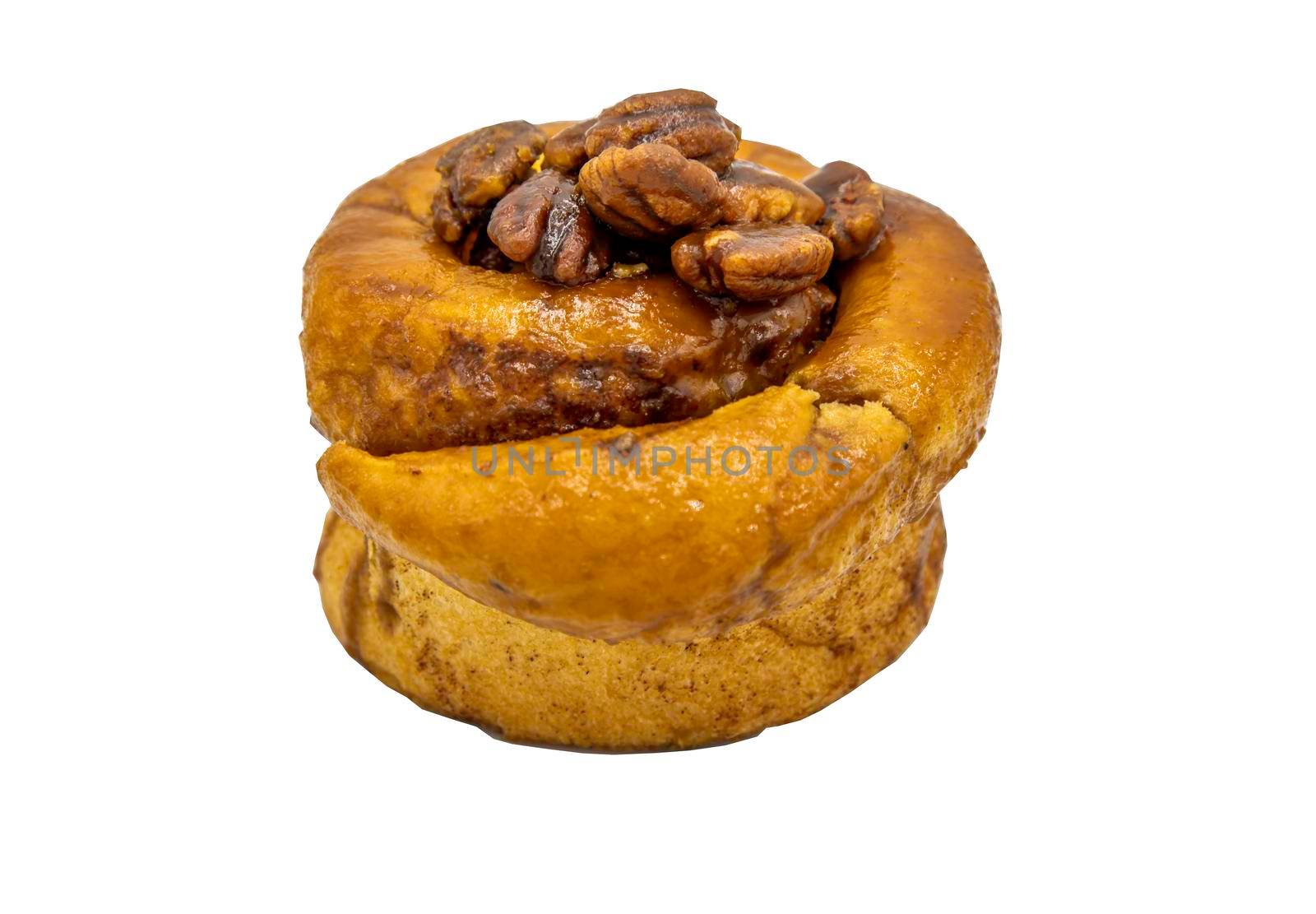 Traditional French sweet dessert : Pecan peanut Brioche isolated on white background with Clipping path.