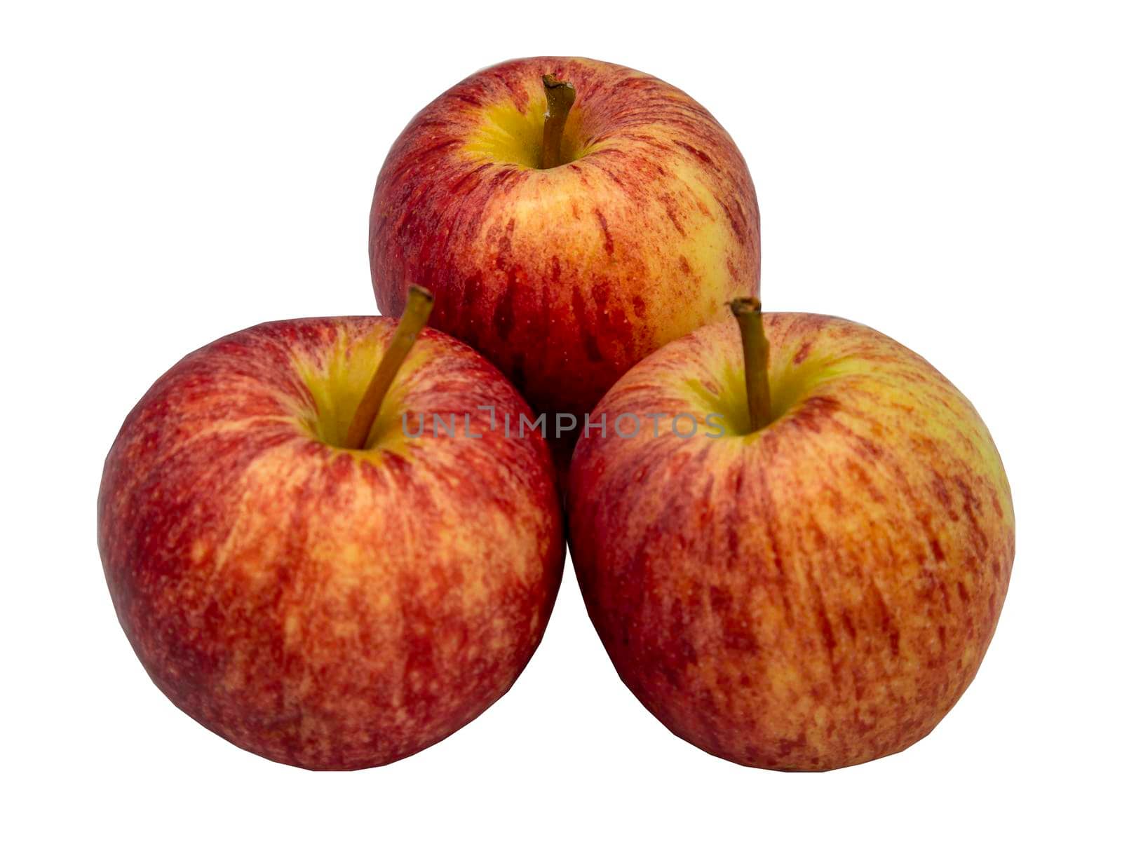 Ripe red apples fruit closeup isolated on white background with clipping path. Selective focus.