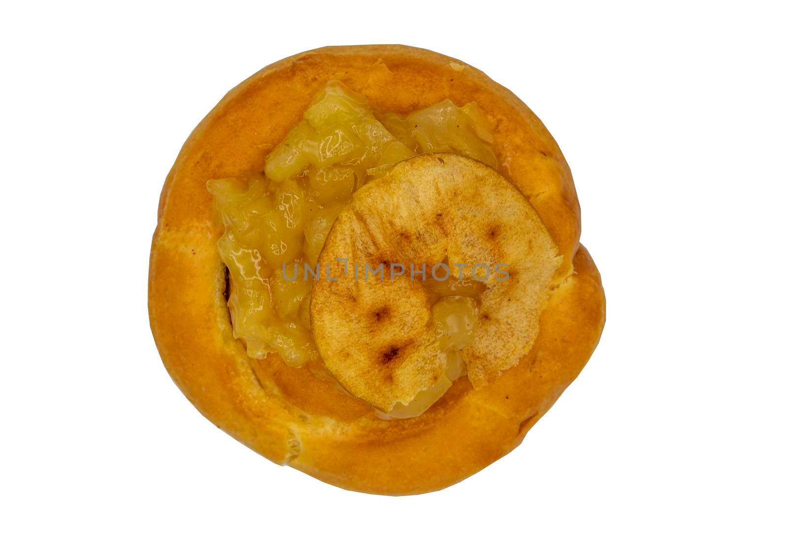 Traditional French sweet dessert : Apple Brioche isolated on white background with Clipping path.