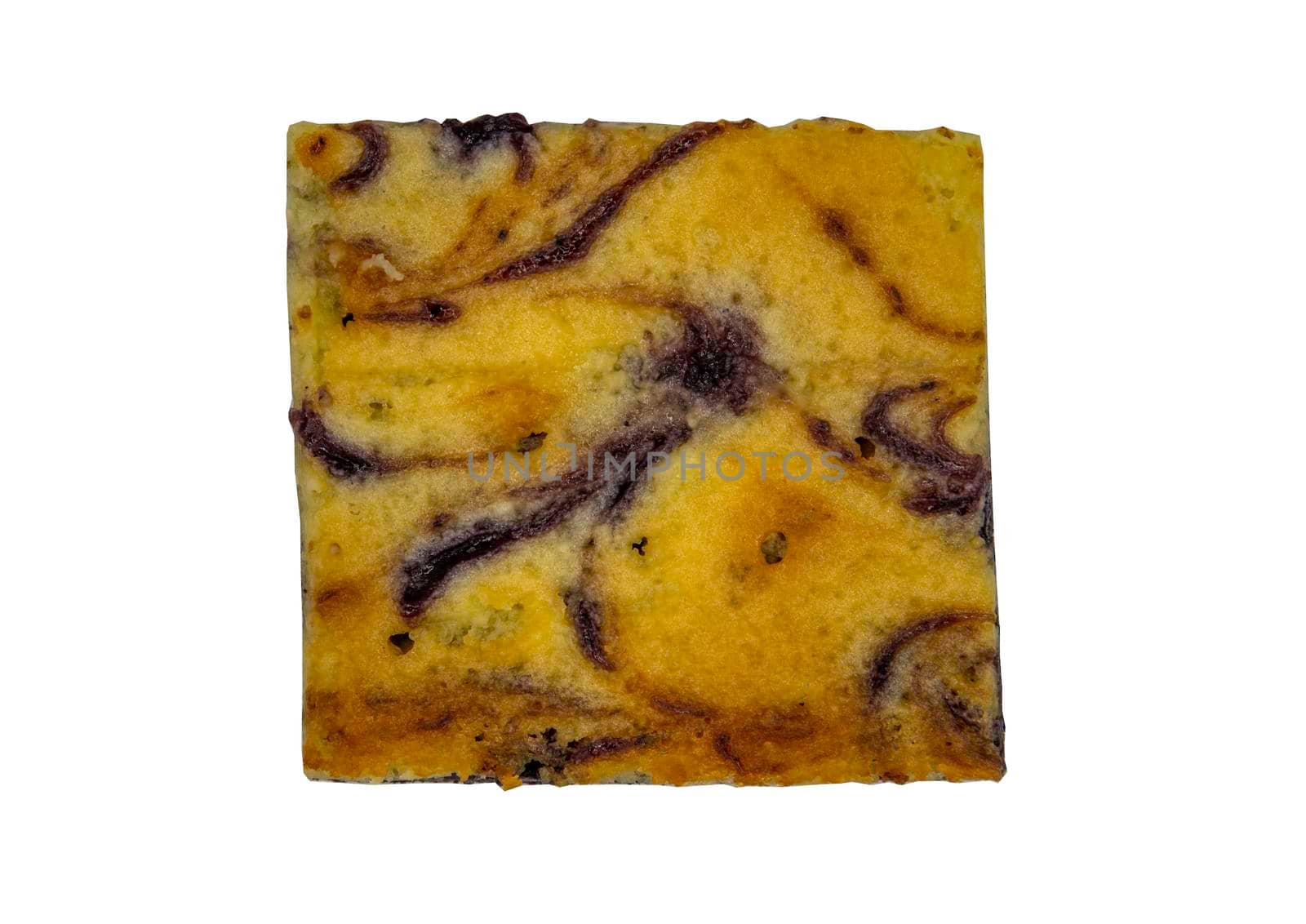 Traditional homemade sweet bread : Marble loaf cake with Chocolate glaze isolated on white background with clipping path. Top view, Selective focus.