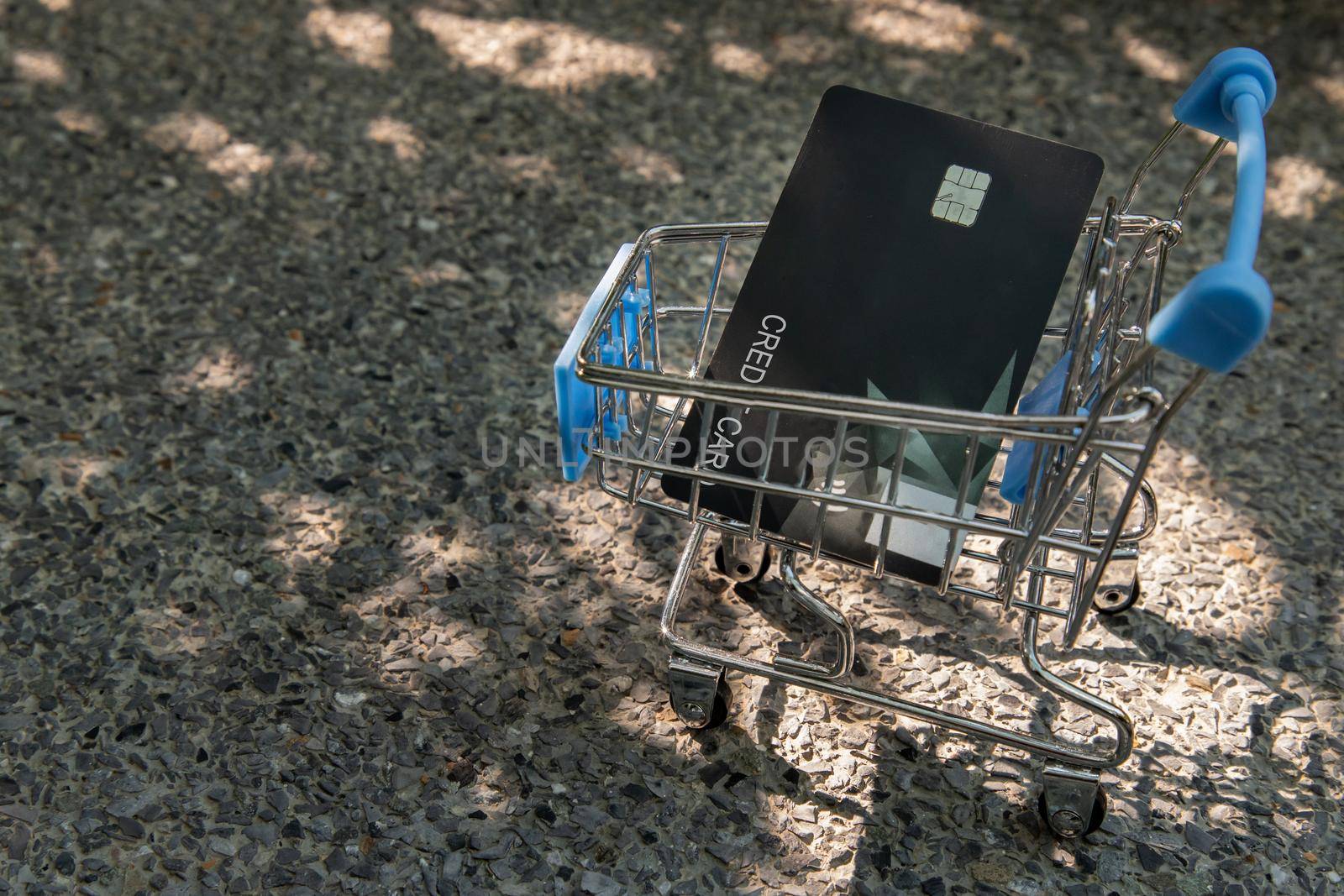 A credit card in a Mini supermarket trolley. Ideas about home online shopping.