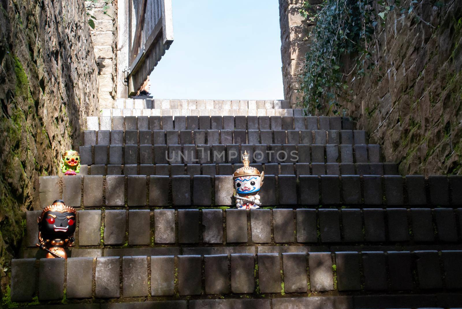 London, England - Jan 24, 2019 : Ravana, Giantess and Hanuman Happy traveller visiting in England. Traveller doll. No focus, specifically.