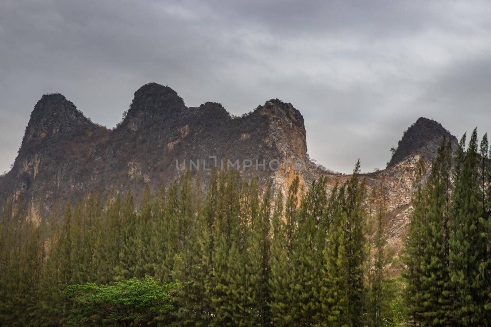 Beautiful view of Mountain at Khao i bid or Khao e go at Khao Yoi District, Phetchaburi province, Thailand.