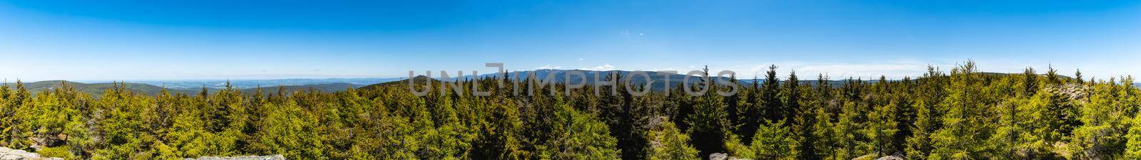 360 panorama over high trees and hills of Jizera Mountains  by Wierzchu