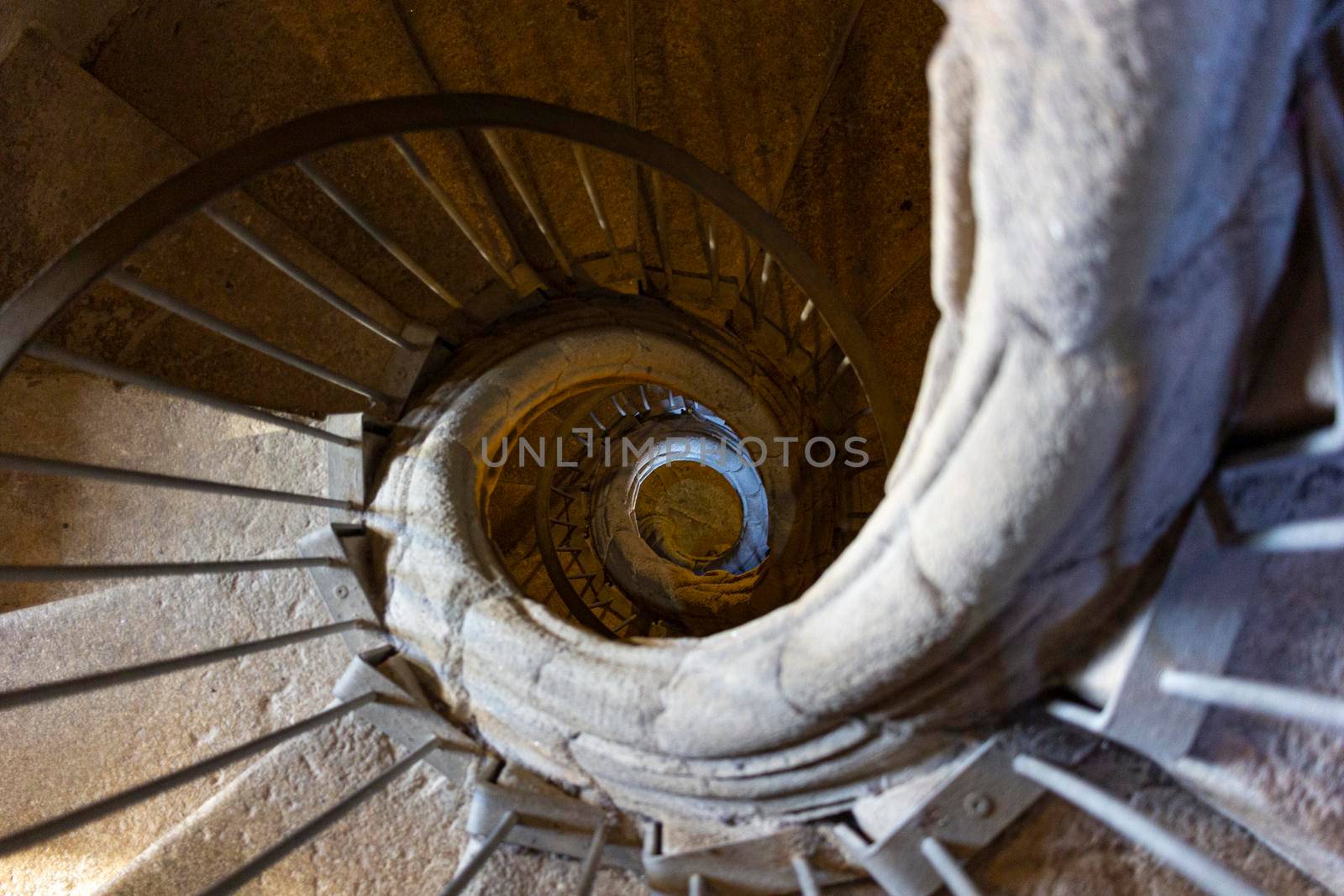 Circular stairs of a tower of a church, in Galicia Spain