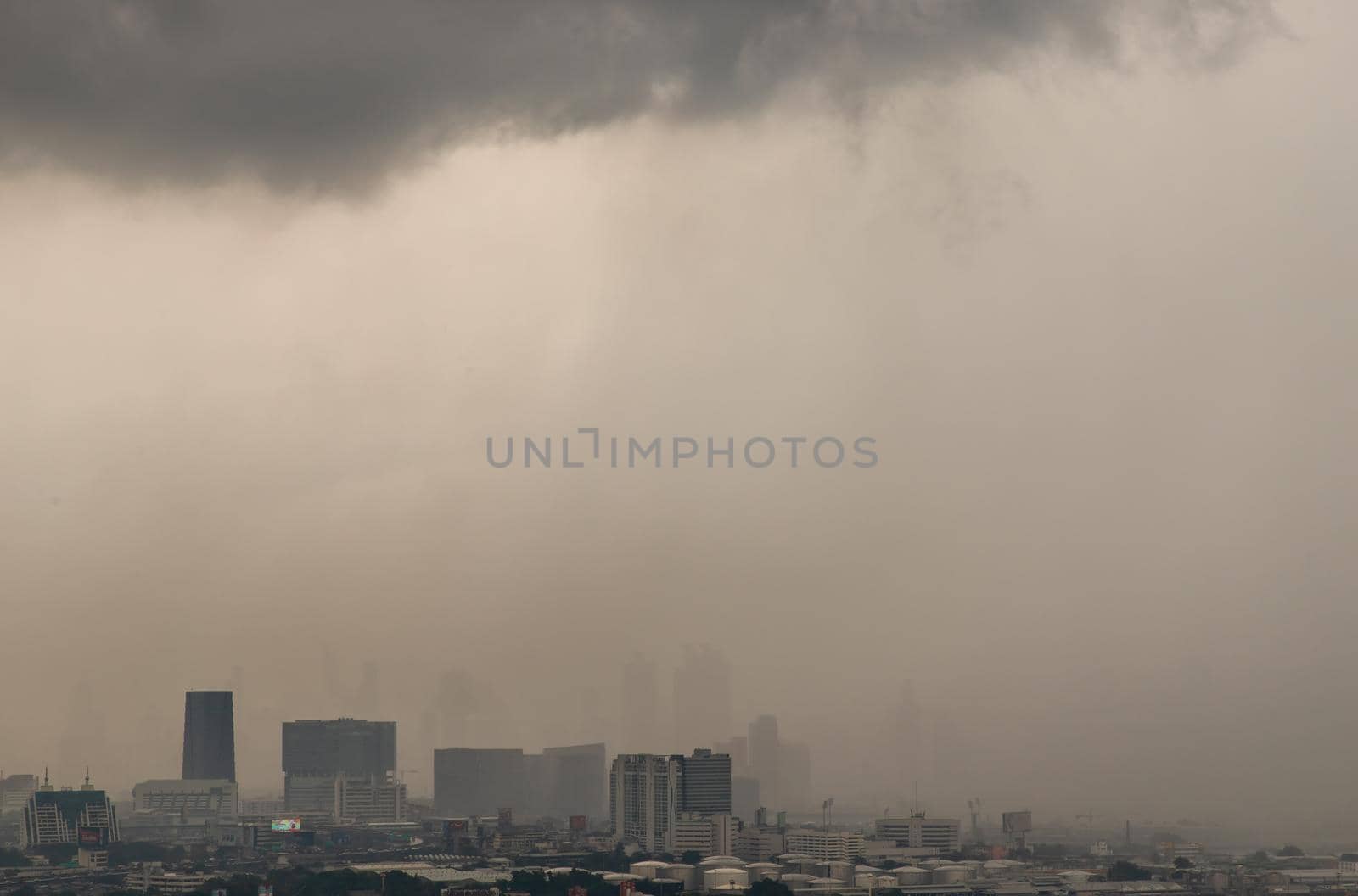 Bangkok, thailand - Oct 03, 2020 : PM 2.5 or Heavy smog was covered the Bangkok building the morning.There are air pollution under heavy cloud. No focus, specifically.
