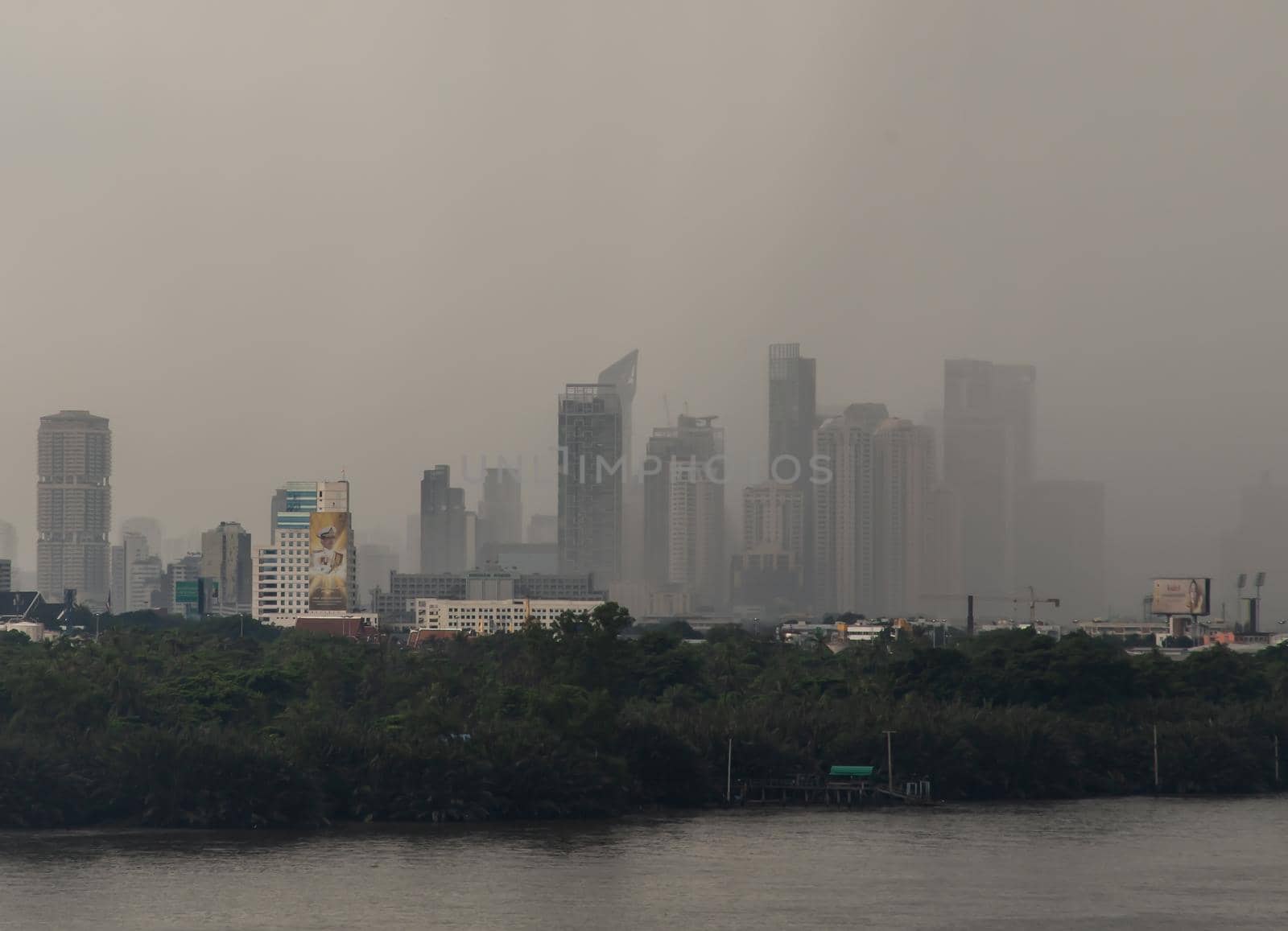 Bangkok, thailand - Oct 03, 2020 : PM 2.5 or Heavy smog was covered the Bangkok building the morning.There are air pollution under heavy cloud. No focus, specifically.