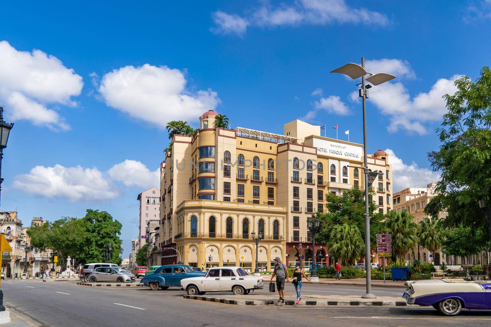 Havana Cuba. November 25, 2020: Exterior view of the Parque Central Hotel in Havana, a place visited by tourists