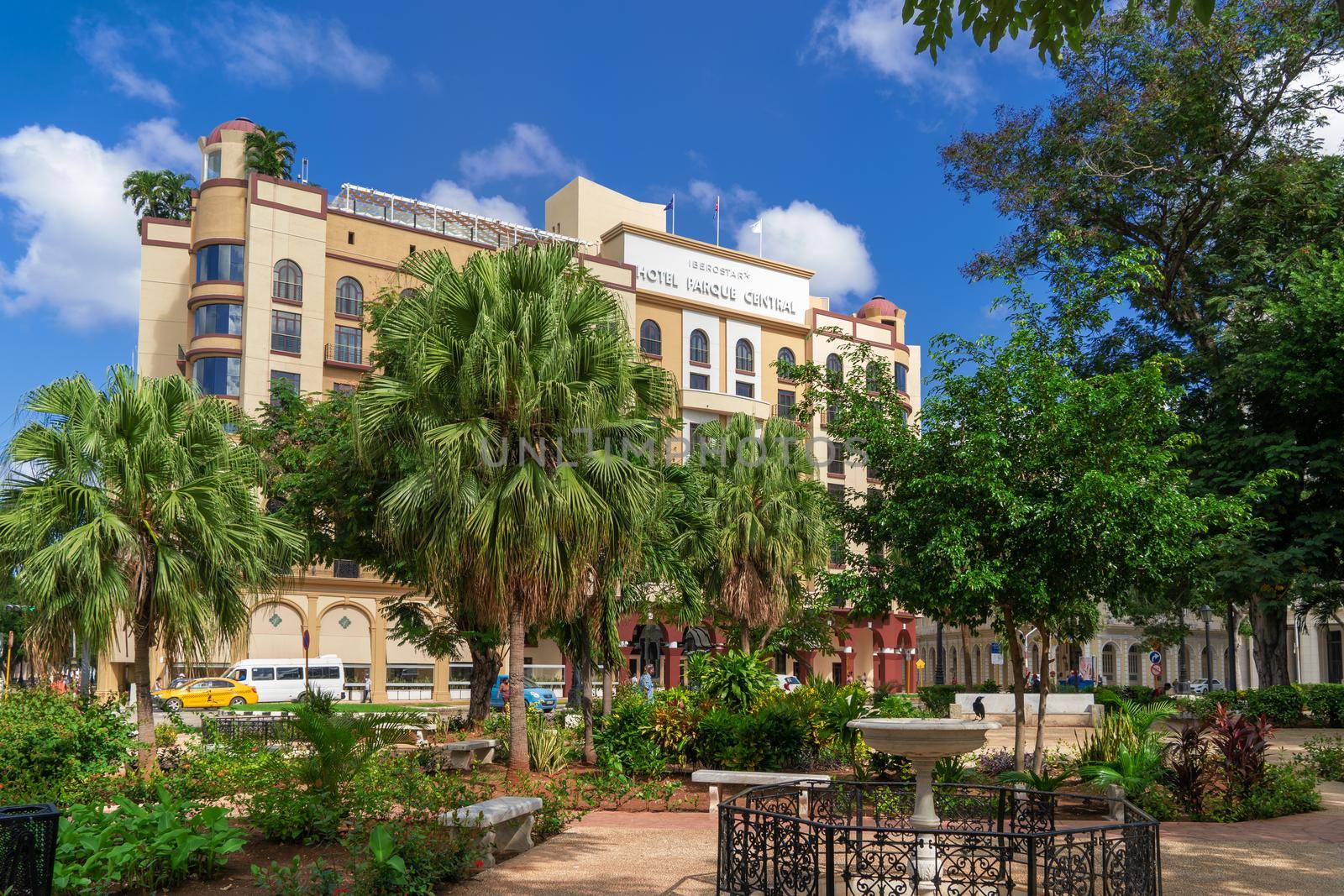 Havana Cuba. November 25, 2020: Exterior view of the Parque Central Hotel in Havana seen, a place visited by tourists