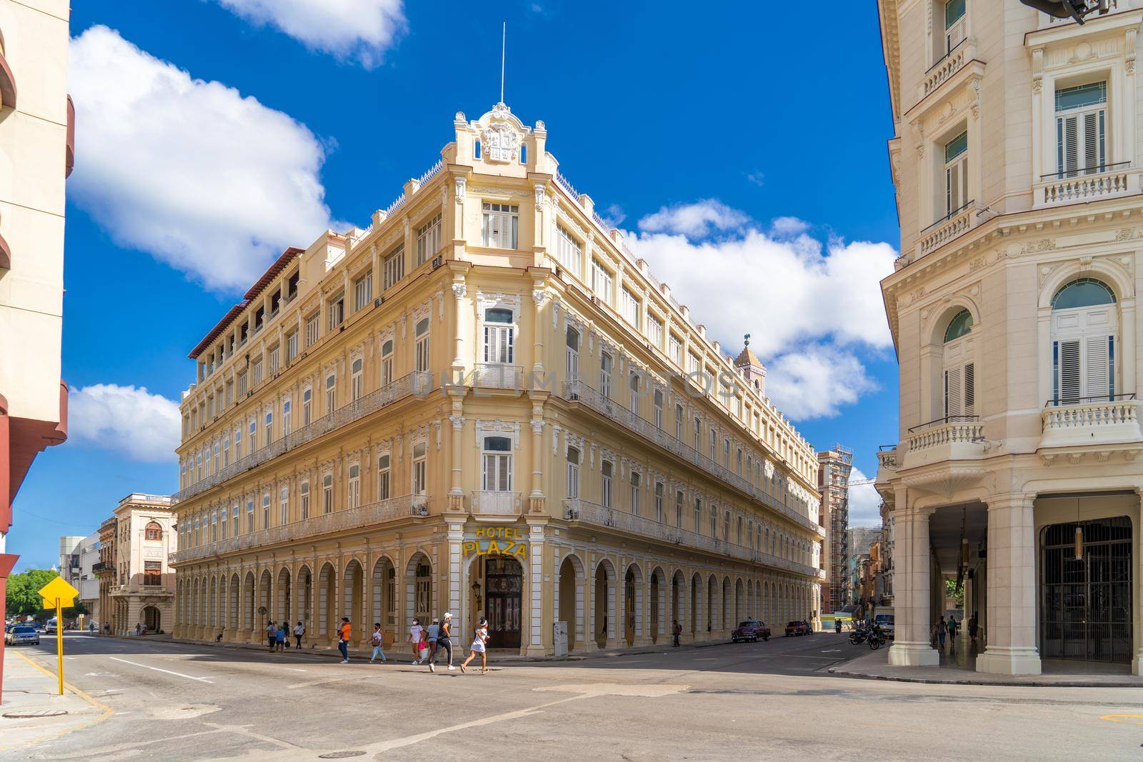 Havana Cuba. November 25, 2020: Exterior view of the Inglaterra hotel in Havana, a place visited by tourists