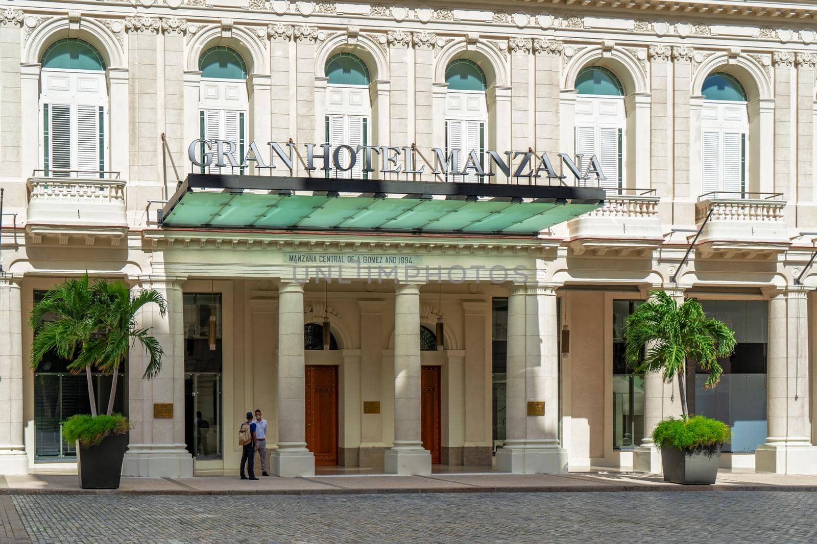 Havana Cuba. November 25, 2020: Facade and entrance of the Gran Hotel Manzana, a place visited by tourists