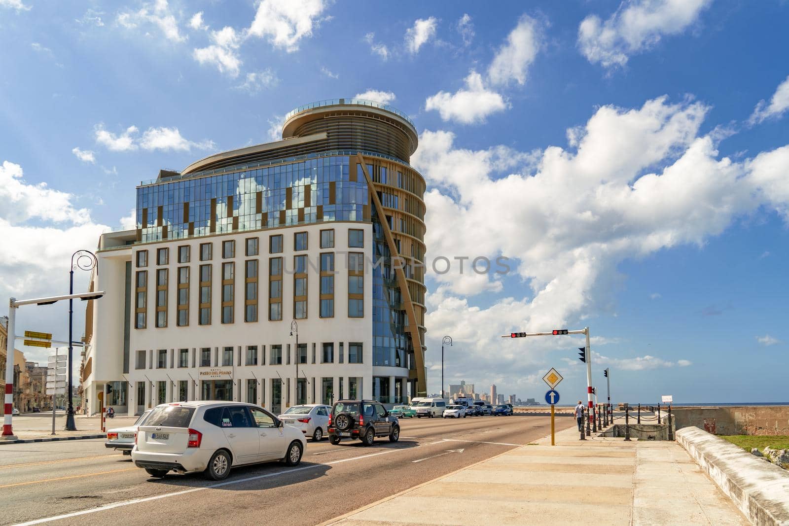 Havana Cuba. November 25, 2020: Hotel Paseo del Prado, modern building on the Malecon in Havana. Place visited by tourists.